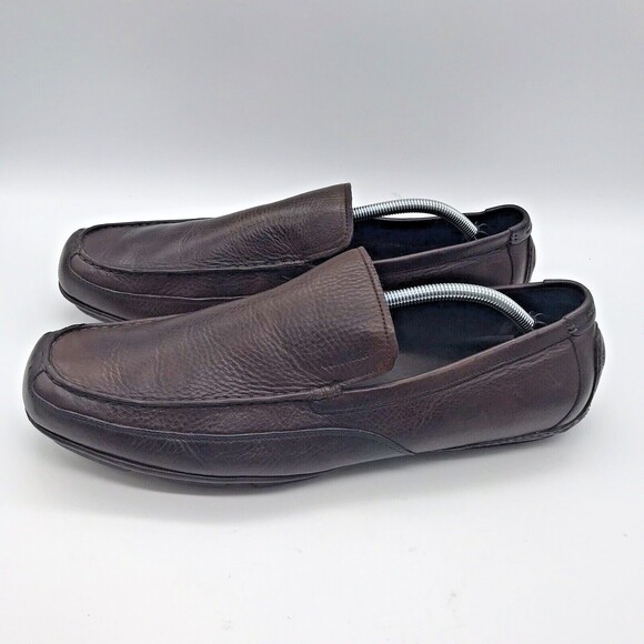 Calvin Klein Michael Brown Leather Driving Loafer Moc Toe Slip On Shoe Men's 12M - Picture 1 of 11